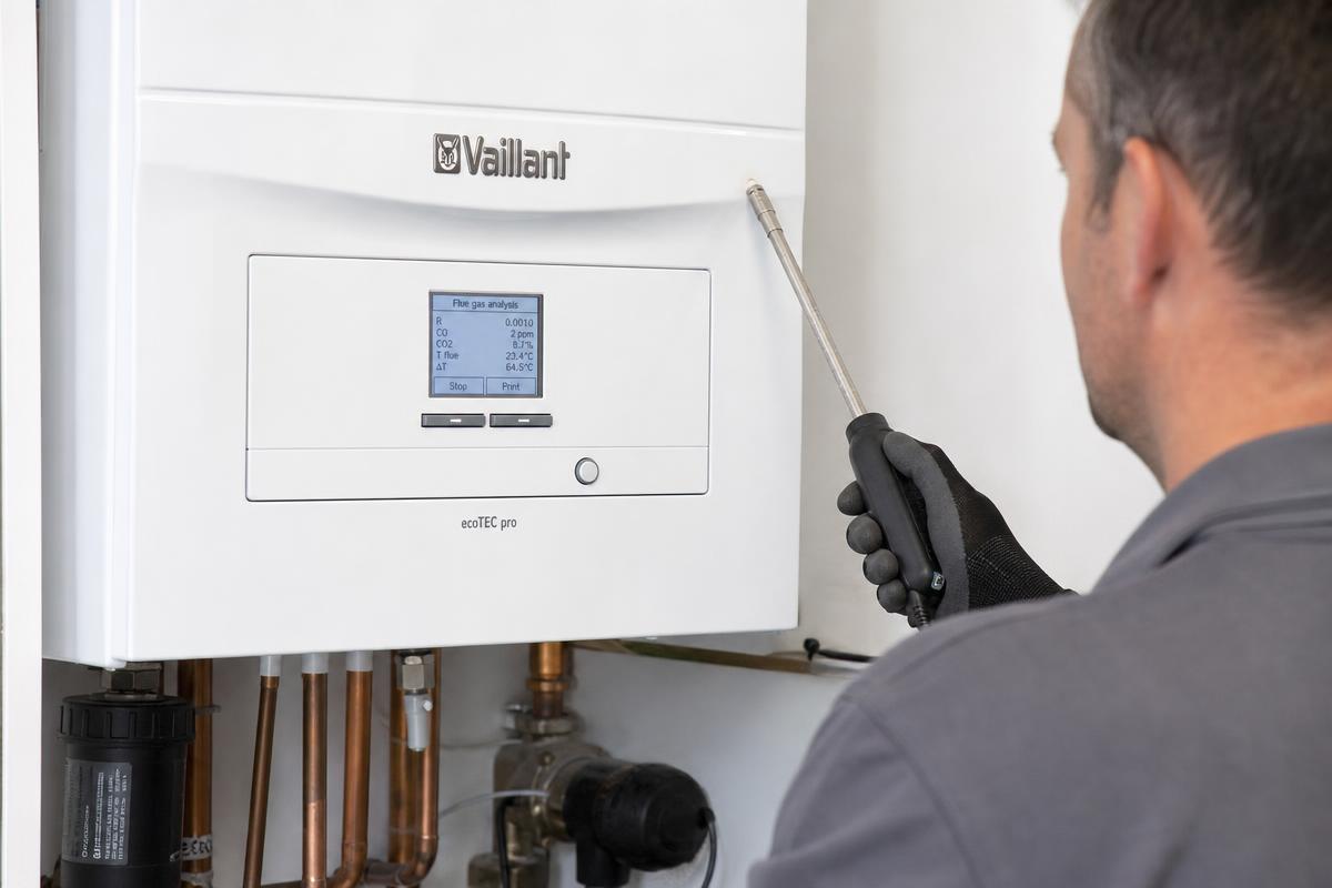 Vaillant boiler being serviced by a Gas Safe engineer
