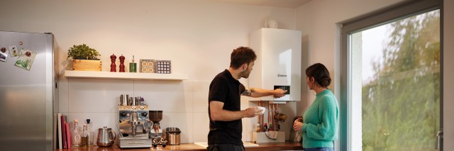 New energy efficient Vaillant boiler installed in a modern Essex kitchen