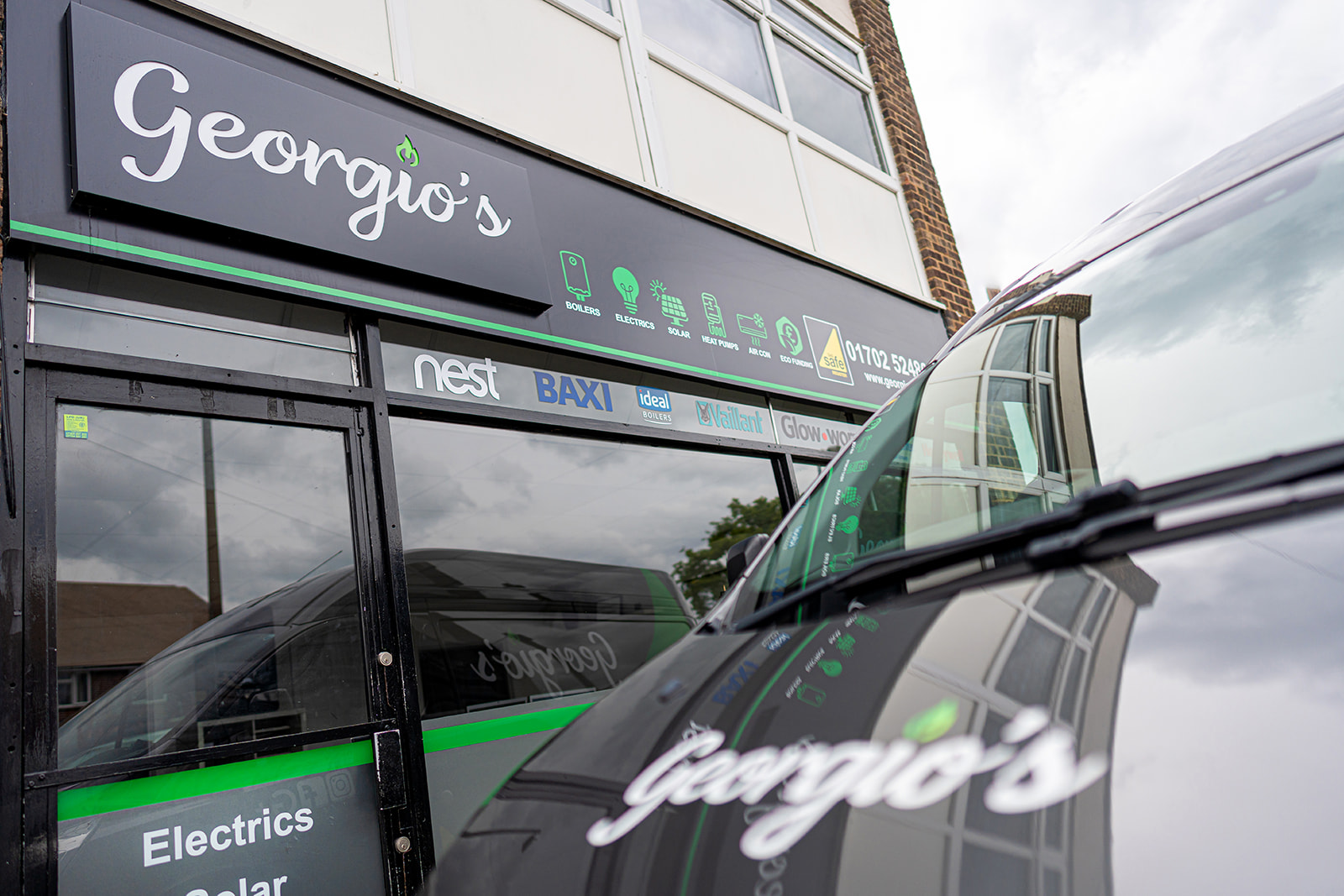 Georgio's shopfront and branded van in Leigh-on-Sea